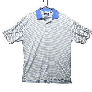 Ashworth Striped Polo Mens L Blue White Castlerock Golf Logo Moisture Wicking‎